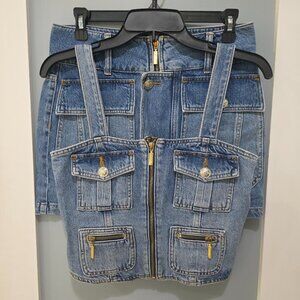 Liu Jo Milano Designer Jean Top & Skirt Set Women’s Size 6/27 Blue Denim